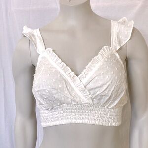 GB Girls White Ruffle Crop Top Size Small Straps with Ruffles Elastic Hem NWT